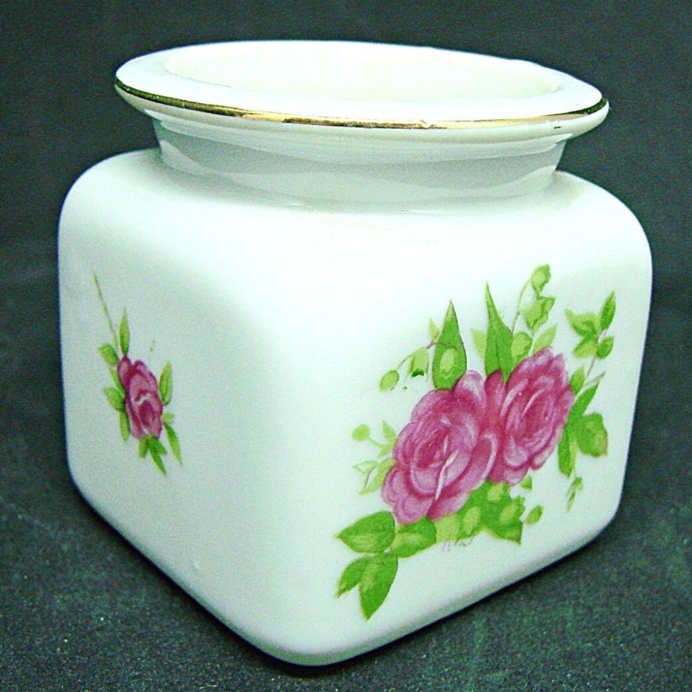 Vintage Hand Painted Floral Apothecary Trinket Ceramic Jar White Violet Flowers